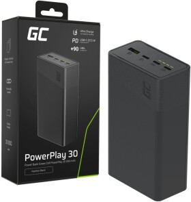 Green Cell Greencell PowerPlay 30 - Čierny powerbank 30 000mAh, 22,5W, 4 porty