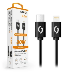 Aligator Dátový kábel POWER 30W / USB-C / Lightning 3A / 2 / 5m čierny (DATKP60)