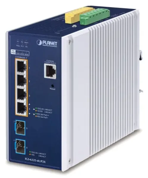 Planet IGS-6325-4UP2X / Switch priemyselný / L3 / 4X 2.5Gb / 2x 10Gb SFP+ / PoE 802.3bt 360W / -40 až 75 ° C / IP30 (IGS-6325-4UP2X)