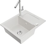 MEXEN/S MEXEN/S - Enzo granitový drez 1-miska s odkvapkávačom vrátane batérie Flora, biela 6506-20-670401-00