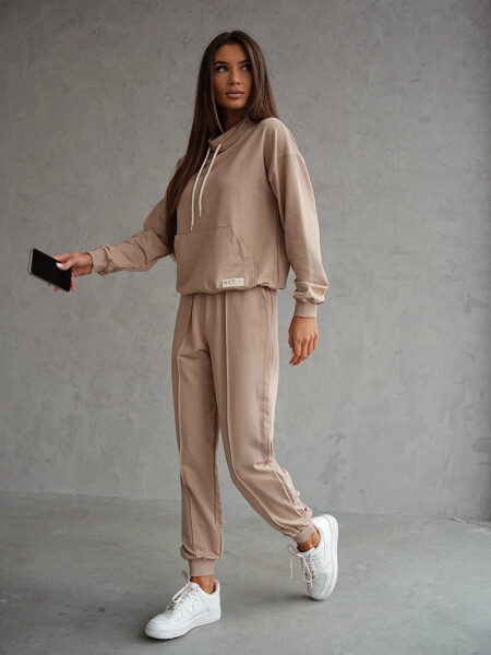 Béžová dámska tepláková súprava - mikina so stojačikom a nohavice (82162) odstíny béžové S (36)
