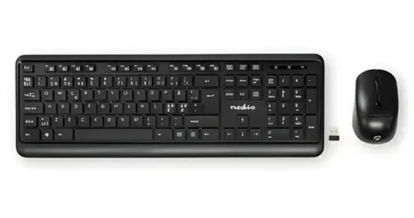 Nedis Bezdrôtová sada klávesnice a myši ND layout / Sada klávesnice a myši / USB prijímač / 800-1600 DPI (KBMCW100BKND)