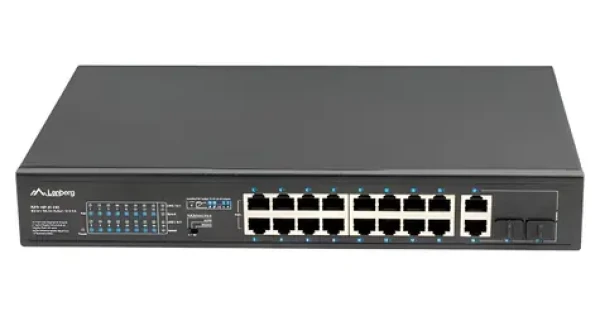 Lanberg Switch rack 19" PoE+ / Prepínač / 16x 10/100 Mbps / 16x PoE+ / 2x SFP / 250W / Unmanaged (RSFE-16P-2C-250)