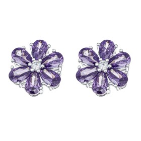 CRYSTalp Kytičkové náušnice s fialovými kryštálmi Flower Kiss 42288.VIO.R