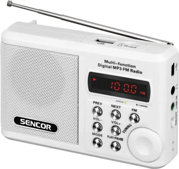 Sencor SRD 215 W biela / Prenosné rádio / FM / lithiová batéria / USB / microSD (8590669117826)