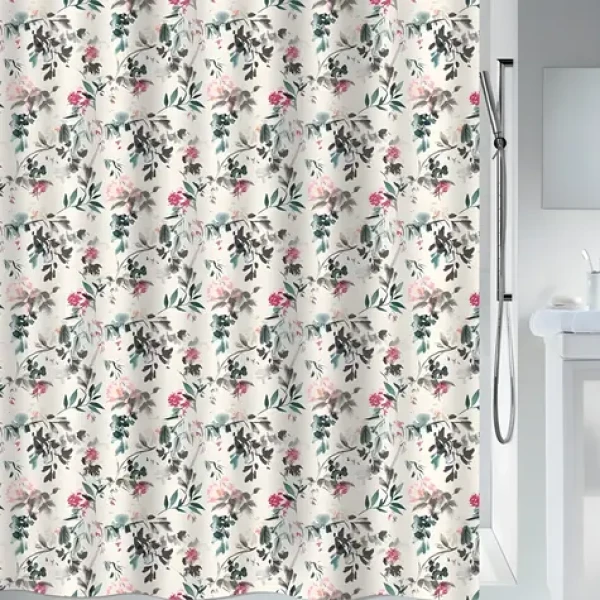 SPIRELLA Sprchový záves JINZO motív kvetov biely / Polyester / 180 x 200 cm