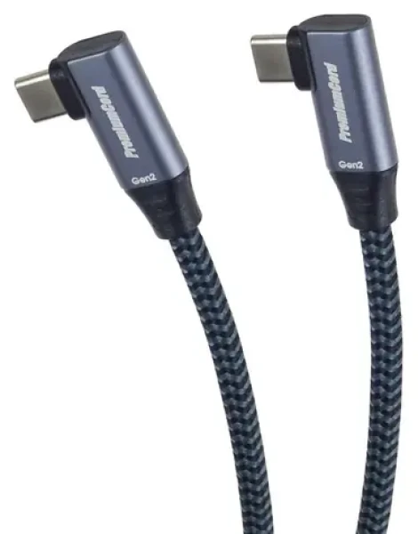 PremiumCord USB-C 2x zahnutý kábel šedá / Dátový kábel / USB 3.2 Gen 2x2 / 20 Gbit/s / 100 W / 1 m (ku31cj1)
