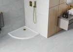 MEXEN/S - Flat sprchová vanička štvrťkruhová slim 100 x 100, biela + zlatý sifón 41101010G