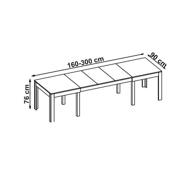 Jedálenský stôl Selyn rozkladací 160-300x76x90 cm (dub, biela)