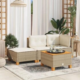 VidaXL Stołek záhradný z poduszką, Béžový, 63,5x56x32 cm, rattan PE
