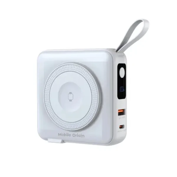 Mobile Origin Powerbank Travel Charger biela / Lightning / USB-C Cable / MagSafe / AW / iPhone Compatible (PBT-03L-WHT)