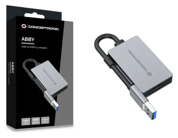Conceptronic USB-A 3.2 na HDMI 1.4 sivá / Adaptér / 1920 × 1080 px / 60 Hz / 0,16 m (ABBY22G)