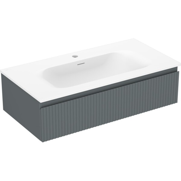 MEXEN/S - Rivel kúpeľňová skrinka 90 cm s umývadlom Vela, 1 šuplík, reliéf, grafit mat/biela mat 91A20-09023-1-BF66-W23M01