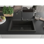MEXEN/S MEXEN/S - Elix granitový drez 1-miska 700 x 500 mm, čierna/zlatá metalik, sifón čierna 6526701005-75-B