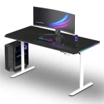 Ultradesk Quest biela čierna / Herný stôl / 140 x 70 cm / 72-120 cm / elektrická nastaviteľná výška / LED RGB osvetlenie (UD-QST-FRWT/DTBB)