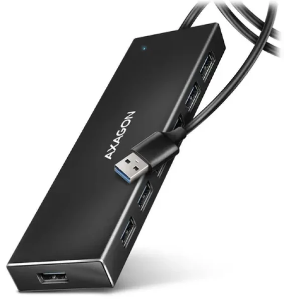 Axagon HUE-F7A, 7x USB 3.2 Gen 1 ALU FLAT CHARGING húb, micro USB napájací konektor, kábel USB-A 1m (HUE-F7A)