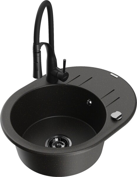 MEXEN/S MEXEN/S - Kevin granitový drez s odkvapkávačom vrátane batérie Aster, čierna/zlatá metalik 6517-75-73450-70-B