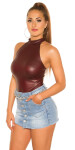 Sexy KouCla Neck Top Leather look BORDEAUX S