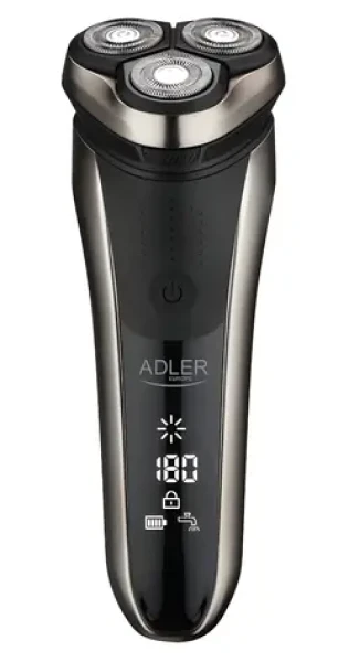 Adler AD 2933 sivá / Rotačný holiaci strojček / 3 hlavice / 180 min / IPX7 / USB-C / LCD (AD 2933)