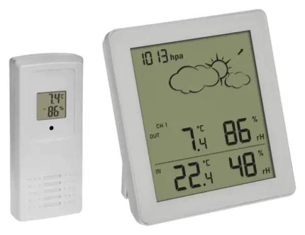TFA 35.1168.02 CLEAR biela / Meteostanica / s predpoveďou počasia / dosah 100 m / rozšíriteľná až 3 čidlá