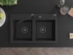 MEXEN/S MEXEN/S - Hektor granitový drez 2-bowl 800 x 480 mm, čierna/strieborná metalík, čierny sifón 6521802000-73-B