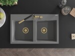 MEXEN/S MEXEN/S - Hektor granitový drez 2-bowl 800 x 480 mm, sivá, zlatý sifón 6521802000-71-G