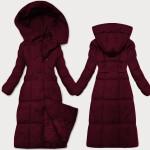 Dámska zimná bunda vo vínovej farbe s opaskom J Style (5M3227-1) odstíny červené M (38)
