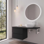 CERANO - Kúpeľňová skrinka Carole - čierna matná + doska pod umývadlo Navira Pro - 36 mm + konzola chróm - 140x46x51,6 CER-606207