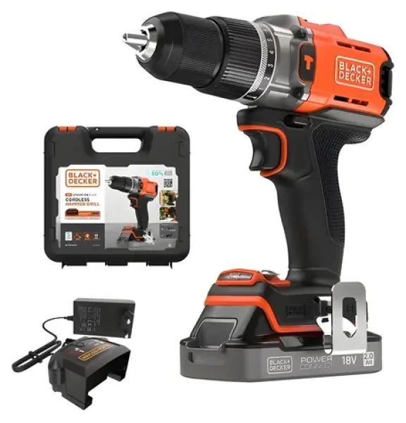BlackDecker BCD383D1XK oranžovo-čierna / Aku príklepová vŕtačka / 18V / Li- ION 2.0Ah / 45 Nm / kufor (BCD383D1XK-QW)