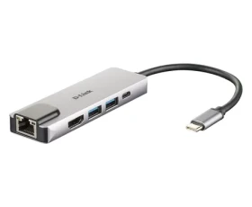 D-Link DUB-M520 strieborná / USB-C hub / HDMI 4K 30Hz / 2x USB 3.0 / RJ-45 Gigabit LAN / USB-C PD (DUB-M520)