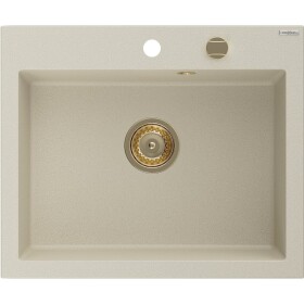 MEXEN/S MEXEN/S - Elix granitový drez 1-miska 600 x 500 mm, béžový, sifón zlatá 6525601005-69-G
