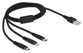 DeLock USB-A 3v1 Lightning, Micro-USB, USB-C čierna / Nabíjací kábel / 1 m (87155)