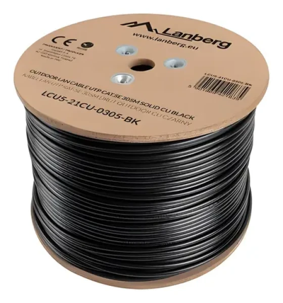 Lanberg Cat5e 305m čierny / UTP drôt / 100 MHz / AWG24 (LCU5-21CU-0305-BK)