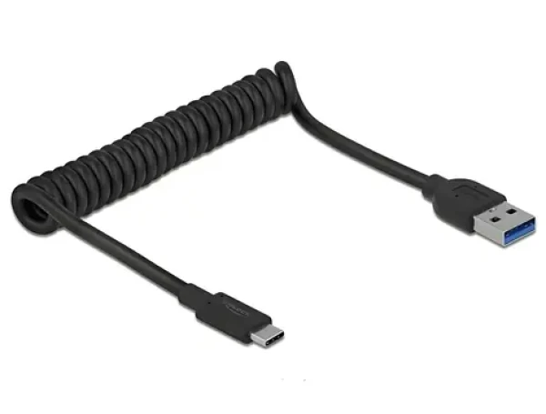 DeLock USB-A USB-C čierna / Špirálový kábel / USB 3.2 Gen 2 (10 Gbit/s) / 0,3-1,2 m (85349)