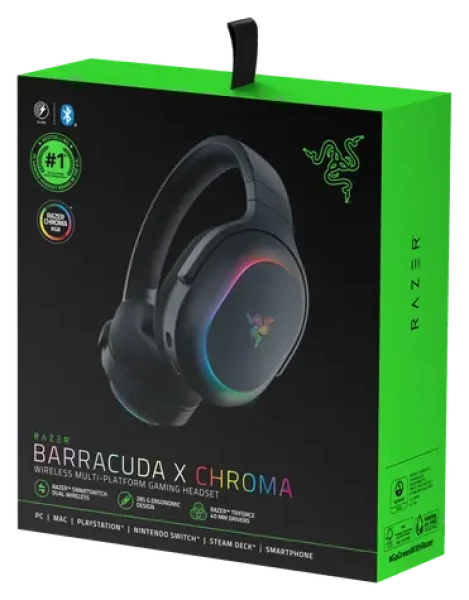 Razer Barracuda X Chroma / Bezdrôtové herné slúchadlá / mikrofón / RGB / 2.4 GHz / Bluetooth / USB-C