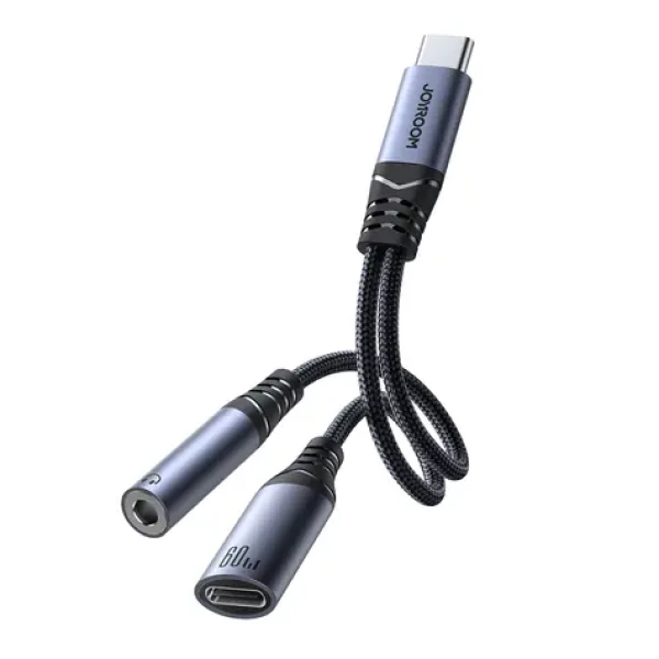 Joyroom SY-C02 Audio adaptér 2 v 1 USB-C - USB-C / 3.5 mm jack čierna (6956116773861)