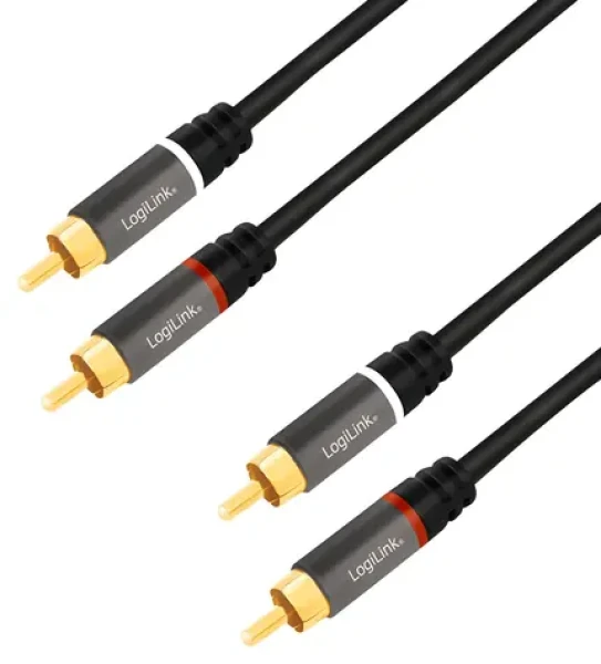 LogiLink audio kábel 2x RCA - 2x RCA 5m čierna / Kábel / Pozlátené konektory / Tienený (CA1207)