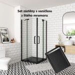 H K - Sprchovací kút AIRLINE BLACK R109, 100x90, s dvoma jednokrídlovými dverami s pevnou stenou, rohový vstup vrátane sprchovej vaničky z liateho mramoru SE-AIRLINEBLACKR109/BLACKSTAR10090SET