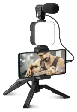 SBS Streamovací tripod / Statív / Mikrofón a LED svetlo / Bezdrôtová spúšť / čierna (TESTREAMKIT)