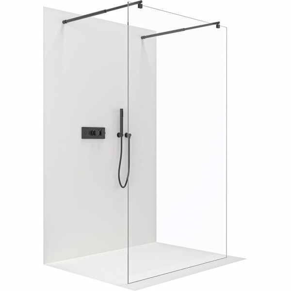 CERANO - Sprchová zástena Walk-in Onyx Duo Ľ/P - 8 mm - okrúhla vzpera - čierna matná, transparentné sklo - 100x200 CER-8050BD2357