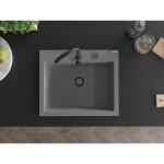 MEXEN/S MEXEN/S - Elix granitový drez 1-miska 600 x 500 mm, sivý, sifón čierna 6525601005-71-B