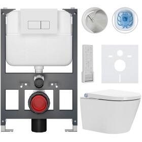 CERANO - Závesné WC s bidetom Basic/Cronus Premium - biela lesklá - WC tlačidlo Modulo/Biela - závesné - nízky modul - predstenová inštalácia - 59,3x38,4 CER-8050BD86499