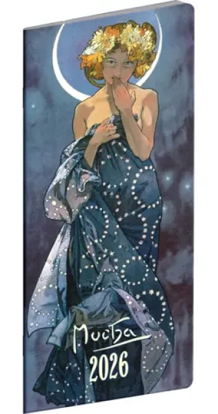 NOTIQUE Vreckový diár Alfons Mucha 2026 plánovací mesačný / 8 x 18 cm (PGD-MESPL-35780)
