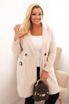 Plus veľkosť dámsky elegantný kabát s golierom a veľkými vreckami béžová UNI