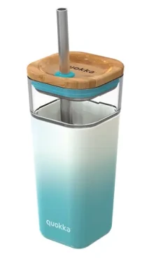 Quokka Sklenený cestovný hrnček so slamkou Liquid Cube Teal Gradient 540 ml (40054QO)
