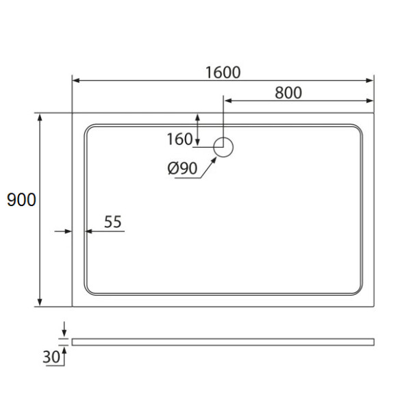 H K - THOR Sprchová vanička z liateho mramoru, obdĺžnik, 160x90x3 cm SE-THOR-16090