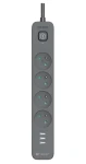 Tracer Power Line+ grafitová / Prepäťová ochrana / 4 zásuvky / USB-A / 1,5 m (TRALIS47027)