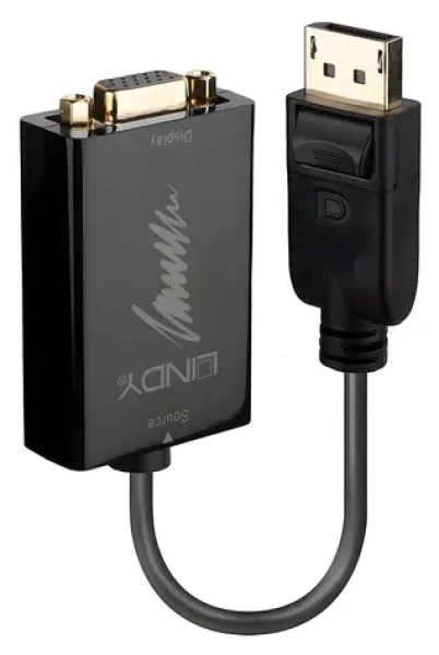 Lindy DisplayPort - VGA čierna / Prevodník / Aktívny / 1920x1080 / 60 Hz / 0,15 m (41006)