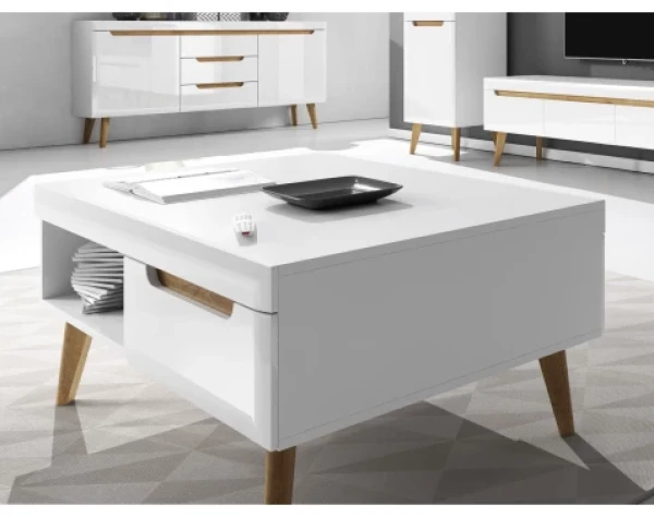 Konferenčný stolík so zásuvkami Nordi, dub riviera/biela lesk%