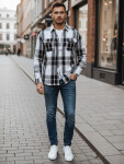 Pánska kockovaná flanelová košeľa DX2673 black and white - FashionStreet M